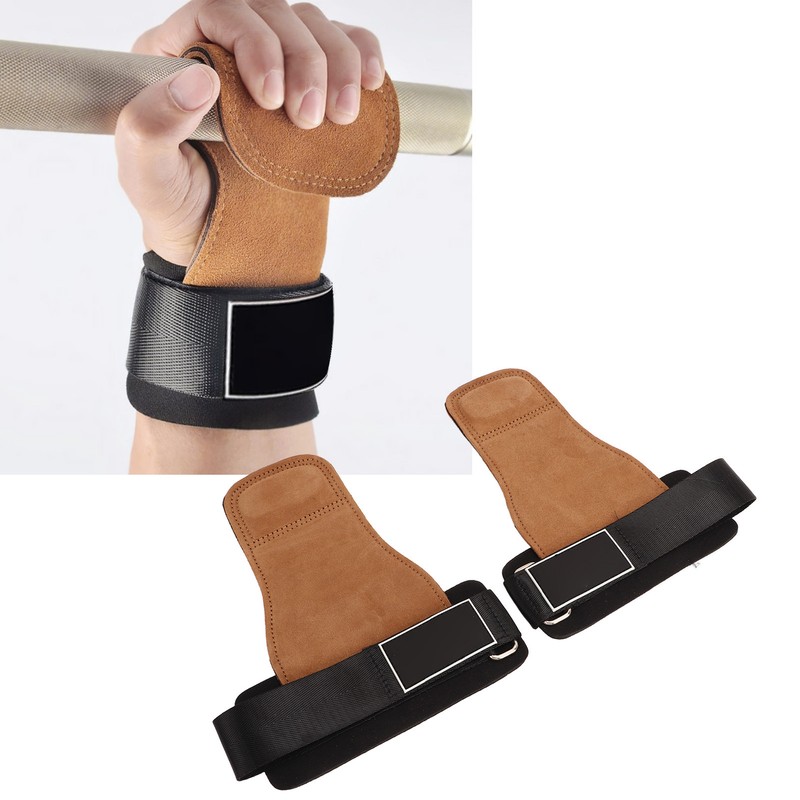 2PCS Weight Lifting Grips with Wrist Straps Cowhide SBR Full