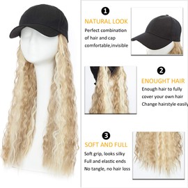 Tess Women's Long Wavy Synthetic Hair Extensions with Black Baseball Cap, Full Hair Extensions, 16 Inches (40 cm), 290 g