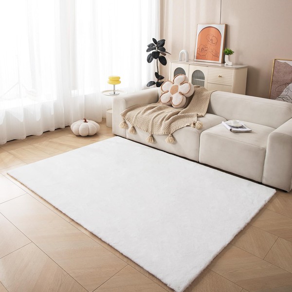ThreadGlobe Fluffy Faux Rabbit Fur Rug 5'x7', Cloud-Soft Rugs for