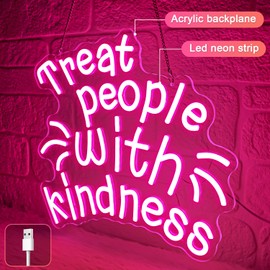 Sneignon Treat People with Kindness Neon Sign,Pink Led Neon Signs for Wall Decor,Dimmable Inspiring Letter Neon Lights USB Be Kind Light Up Signs for Bedroom Classroom Kids Room,Gift for Boys Girls