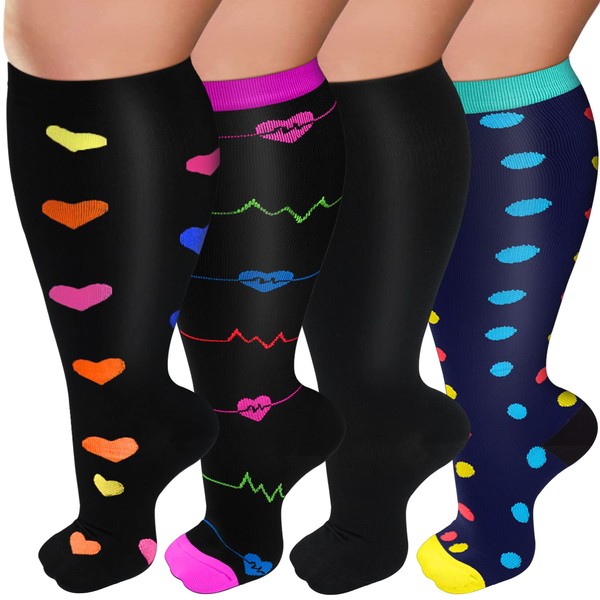 Iseasoo Plus Size Compression Socks for Women & Men Wide Calf 20-30mmhg Extra Large Support Socks for Nurses Circulation(2XL)