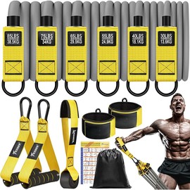 Resistance Bands, 350lbs/450lbs Heavy Exercise Bands with Handles, Workout Bands Set for Working Out Men, Fitness Weight Bands for Strength Training, Stretching, Slim, Physiotherapy - Color: Yellow, Size: 350LBS
