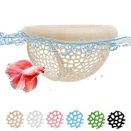 VOXGET Aquarium Floating Betta Fish Hammock Cave, 3D Printed Betta Shrimp Feeder & Hideout Cave Toys, Small Aquarium Feeding Ring Decor, Turtle Fish Tank Decorations Accessories (Beige,L)