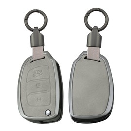 ontto Key Cover Fit for Hyundai I20 I30 I45 IX35 IX45 Flip Folding,Antiscratched Key Fob Case for Solaris Elantra Sonata Santa Fe Tucson Accent Car Accessories,Car Key Shell with Keychain,Grey