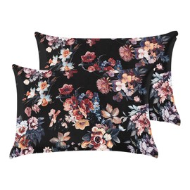 GABraden Microfiber Pillow Cases Standard Size 2PCS Set with Hidden Zipper,Soft and Comfortable Fabric Pillowcases,Lightweight and Breathable,Easy to Clean,Standard Size 20"X 26" (Black-Flower)