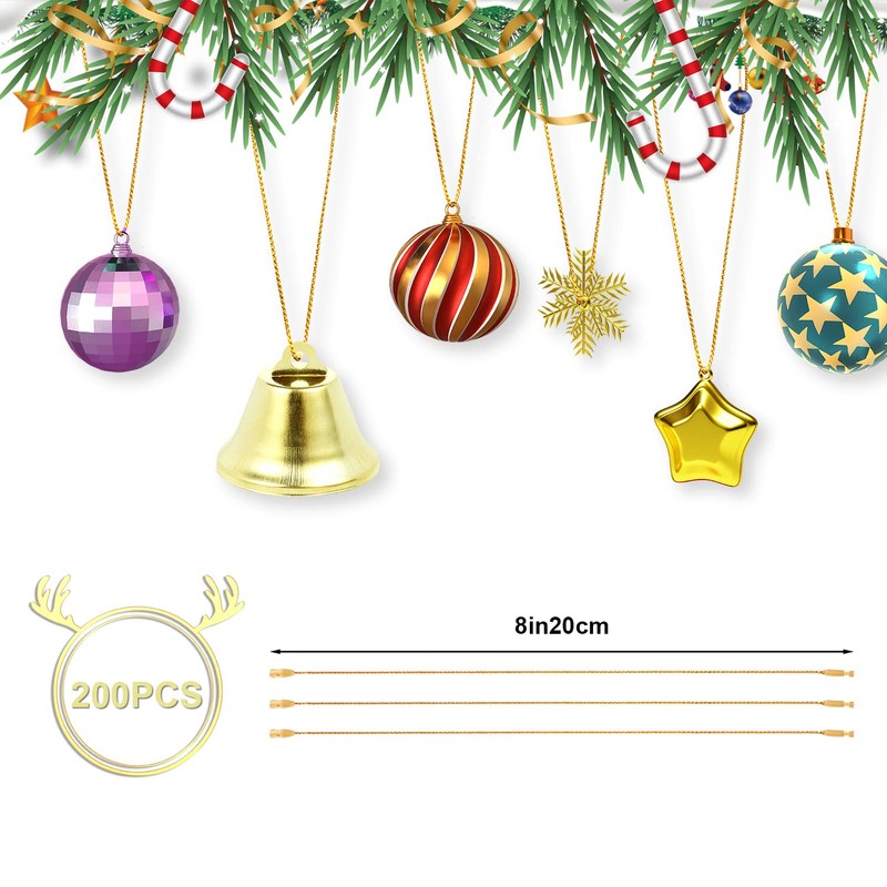 200pcs Christmas Ornament Hanger String, Metallic Cord Tinsel Rope Ornament
