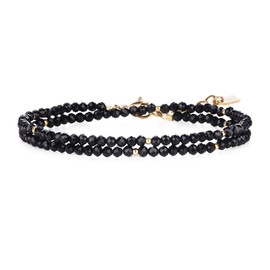 COAI Black Tourmaline Bracelet for Women, Layered Beaded Bracelet for Women 3mm