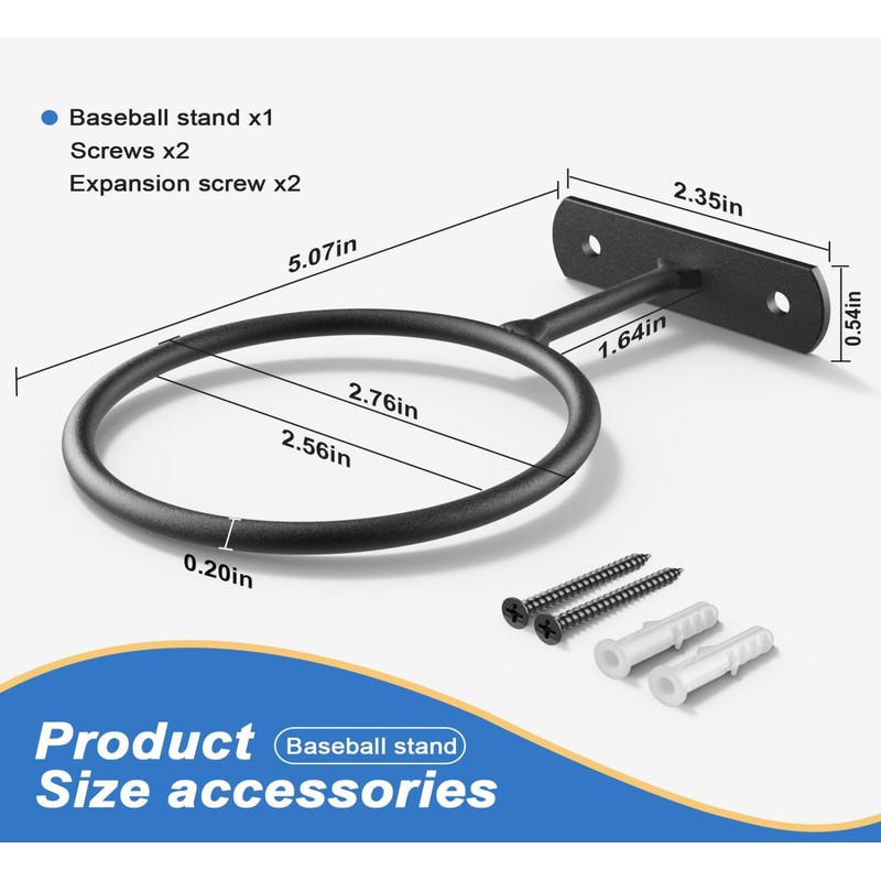 ASZUNE 2 Pack Black Wall Mount Baseball & Softball Display