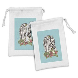 Lunarable Gypsy Fabric Pouch Set of 2, Horse Portrait with Floral Bouquet Bohemian Shabby Tribal Graphic Art, Small Drawstring Bag for Toiletries Masks and Favors, 9" x 6", Multicolor