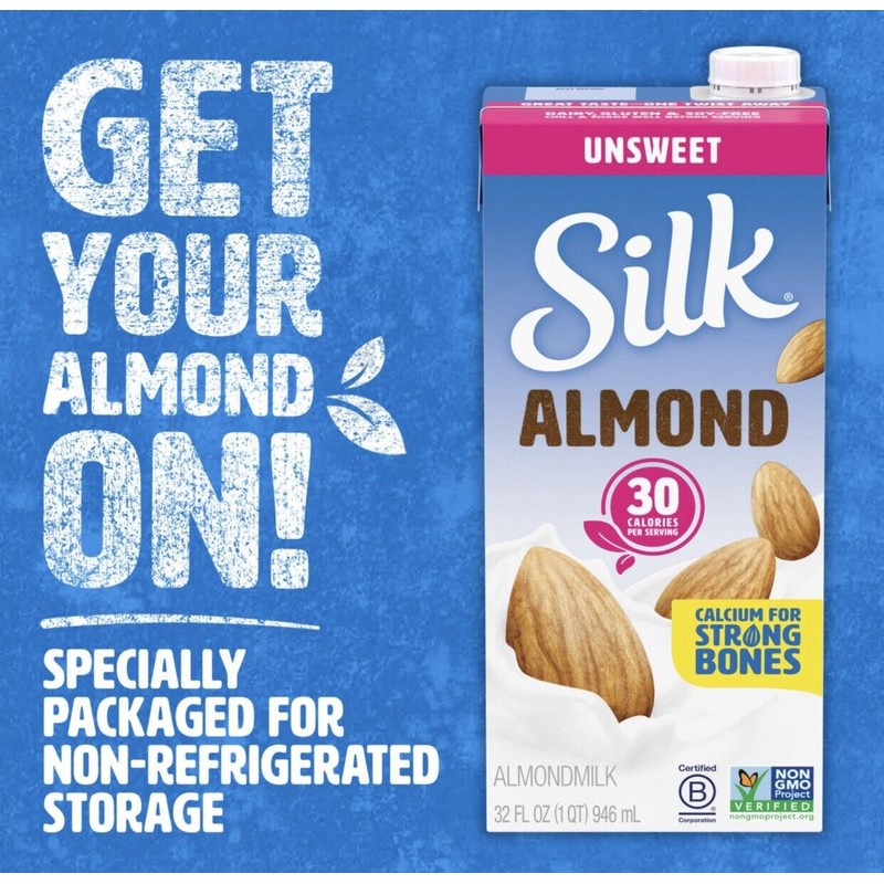 Silk Shelf-Stable Unsweetened Almond Milk, 1 Quart ( 6 PACK