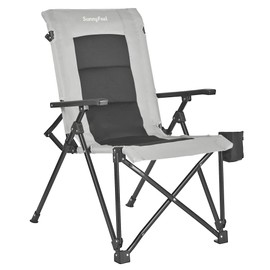 SUNNYFEEL Ergonomic High Back Camp Chair - 500lbs Heavy Duty Folding Chair, UV-Resistant Portable Camp Chair with Hard Armrests, Cup Holder＆ Bag for Outdoor, Basebal, Travel, Sports, Hiking, Fishing