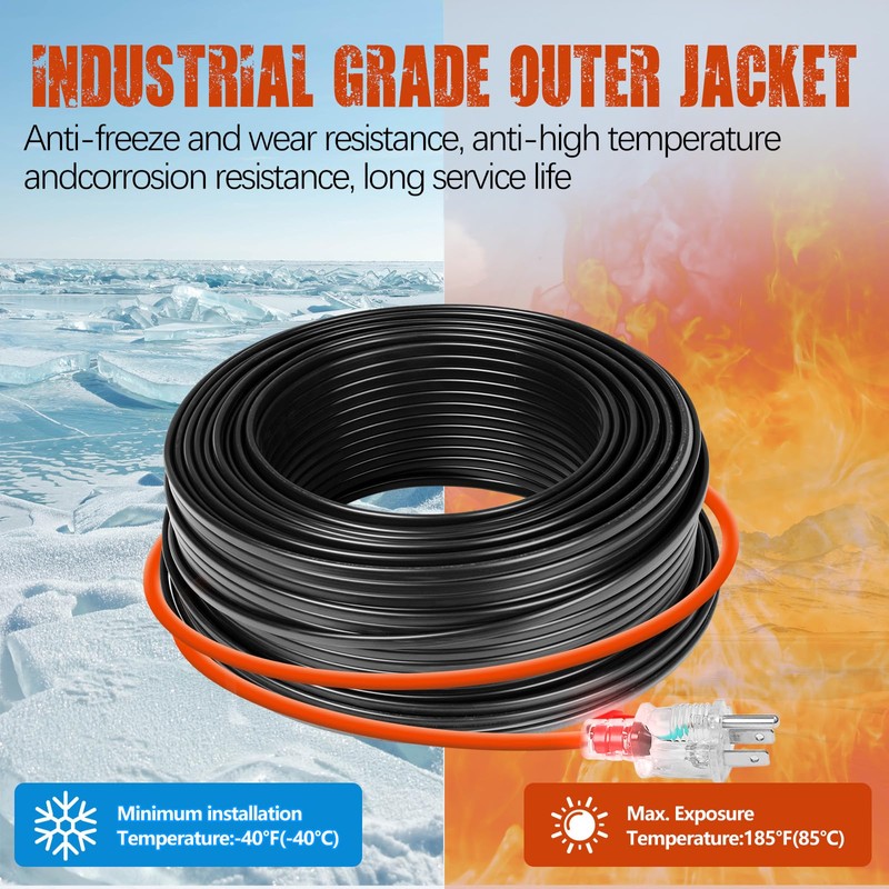 （3FT-200FT）Pipe Heating Cable for Pipe Freeze Protection, Heat Cable for