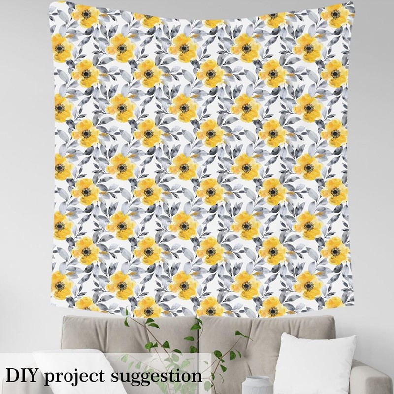 Castle Fairy Yellow Flowers Soft Polyester No Stretch Fabric,100% Polyester,Vintage