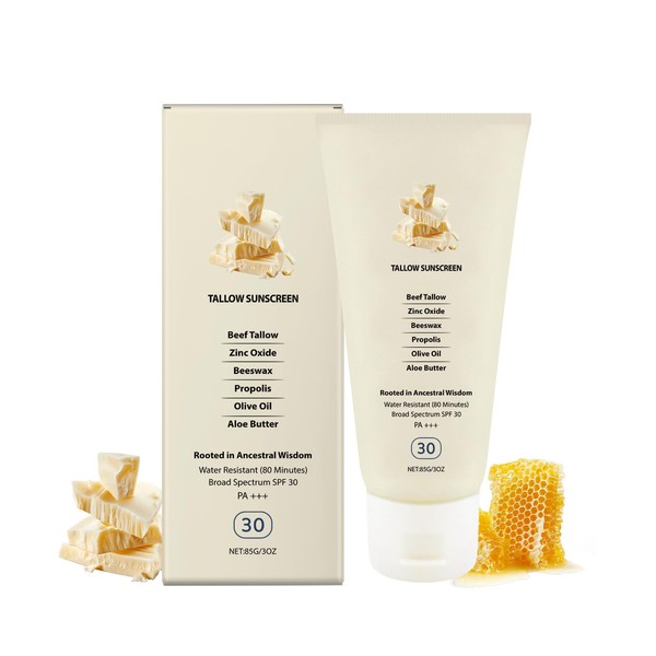 Beef Tallow Sunscreen with Zinc Oxide – SPF 30, Natural