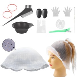 DBAILY Highlight Cap, 12 Pieces Hair Dye Set, Highlight Hood with Already Punched Holes, Reusable Strands Hood with Brush Comb, Hair Dye Bowl, Colouring Brush, Ear Cover, Hair Clips