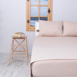 Venice Home 100% Cotton Bed Sheet Set with Deep Pocket - T-Shirt Fabric Jersey Knit - Extra Soft - Easy Fit - 4 Piece Set with Pillowcases - All Season - Comfy – 4 pcs (Beige, California King)