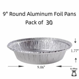 LUCKMETA 9'' Inch Round Tin Foil Pans Disposable Aluminum Pans with Clear Lids (30 Pack), Freezer & Oven Safe - For Baking, Cooking, Storage, Roasting, & Reheating, Recyclable, Pack of 30