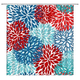 GCTNBJL Dahlia Pinnata Floral Shower Curtain Antique Colorful Red Blue Navy Teal Turquoise Flower Blooming Paisley Abstract Chrysanthemum Rustic Farmhouse Country Bathroom Home Decor with Hooks,
