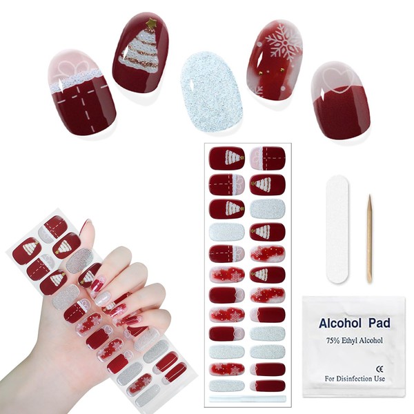 JERCLITY 1 Sheet 24pcs Christmas Semi Cured Gel Nail Strips,