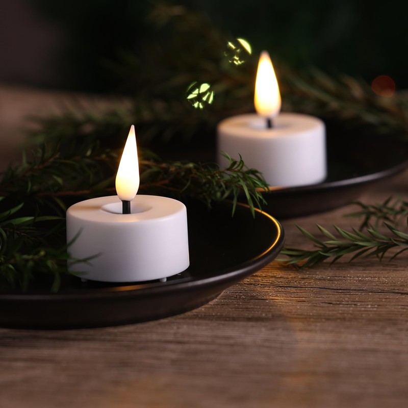 Eywamage White LED Tealights with Remote Batteries, Flickering Flameless Tea