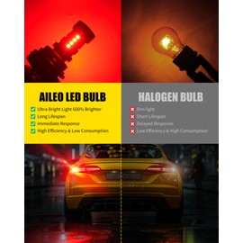 AILEO - 2 bombillas LED 7440 7443 rojo, 28 W 4800 lm, brillante, anti hiperparpadeo, CANBUS sin error, ventilador de enfriamiento, T20 7441 7444 W21W, luz de freno/parada trasera, direccional trasera