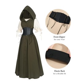 Nuoqi - Vestido renacentista para mujer, disfraz medieval de pirata, con cinturón, talla XXL