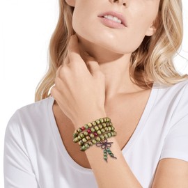 PWMENLK 108 Mala Beads Bracelets Meditation Necklace 3pc 8mm Wood Prayer Beads Buddhist Wooden Beaded Tibetan Buddha Bead Sandalwood Beaded Necklace for Men Women(red black green)