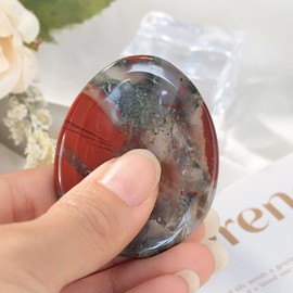 Ladeukoi Crystal Thumb Worry Stone, Hand Carved Healing Crystal Tear Bag Stones for Anxiety Stress Relief Meditation, Africa Bloodstone