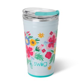 Swig Life 24oz Party Cup, Stackable Insulated Party Cup with EZ Flow Lid, Cup Holder Friendly, Dishwasher Safe, Stainless Steel, Large Travel Tumbler for Hot and Cold Drinks (Island Bloom)