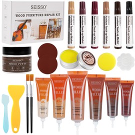 SEISSO Wood Furniture Repair Kit, Upgrade Wood Fillers with Touch Up Markers and Polish Wax for Couches, Restoration Cream Scratch Repair Leather Dye For Vinyl Furniture Car Seat, Sofa, Shoes