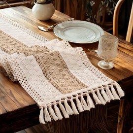 Alijoy 2 Pcs Boho Table Runner – Farmhouse Decor Macrame Runner Table Cloth with Tassels for Home Decor, Kitchen Decor, Living Room Decor, Centerpiece Table Decorations(Brown/Beige, 12x72 Inches)