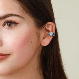 Ear Cuffs 925 Sterling Silver Synthetic Turquoise Ear Cuff Celtic Knot Oxidized Ear Cuffs For Women