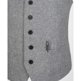 RUTH & BOAZ Men's Business Suit, Wool, Herringbone, Tweed, 2 Pockets, 5 Buttons, Vest, 2 Type, 4 Col (S - XXXL), Tweed grey