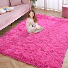 Softlife Rug for Bedroom 3x5 Feet Area Rug for Living Room Super Soft Shaggy Rugs for Kids Room Fluffy Fuzzy Carpets Long Plush Bedside Rug Nursery Christmas Home Decor for Boys Girls, Hot Pink