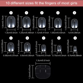 600 PCS Children False Nails, 10 Sizes Clear False Nails with Glue Short Oval False Nails Artificial Acrylic Nail Tips for Kids Little Girls DIY Nails