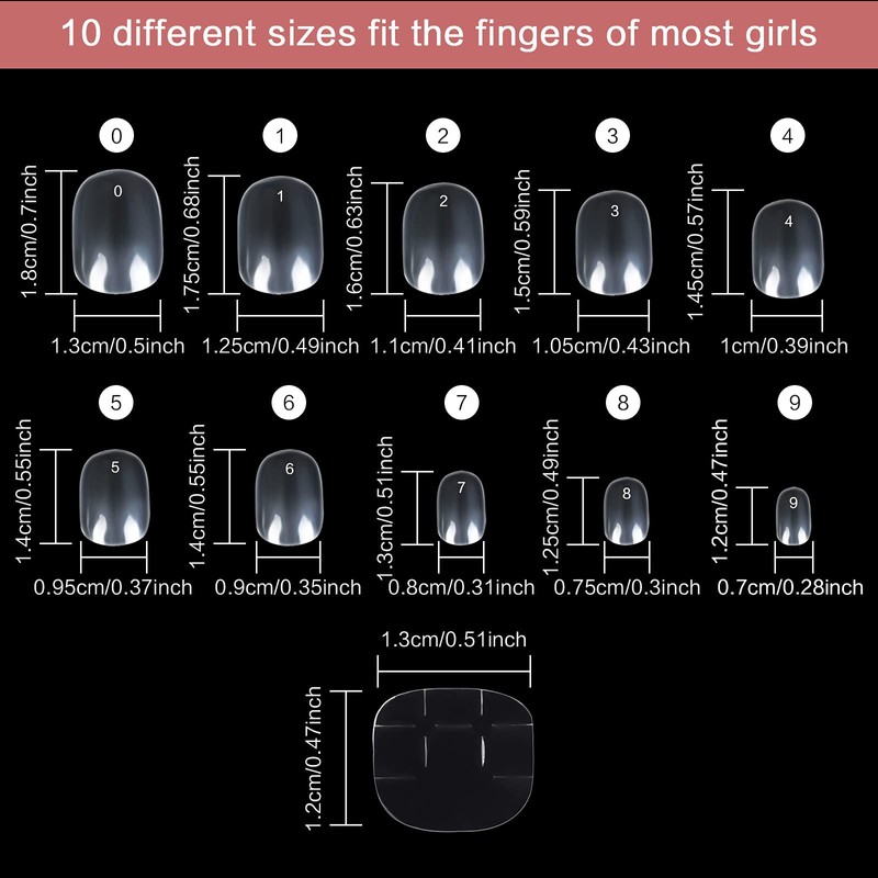 600 PCS Children False Nails, 10 Sizes Clear False Nails