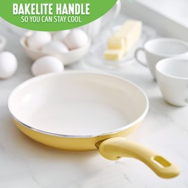 GreenLife Nonstick 8" Frying Pan Skillet, Non-Toxic PFAS-Free Ceramic Nonstick, Dishwasher & Oven Safe, Stay-Cool Handles, Wobble Free, Yellow