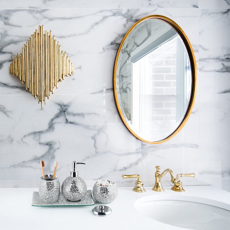 Sanbege 4 Pcs Mosaic Glass Bathroom Accessories Set, Modern Luxury