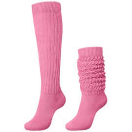 Glitopper Slouch Socks Slouchy Socks Pack Knee High Scrunch Socks 80s 90s Socks Cotton Stacked Socks Boot Socks(Pink,9-11)