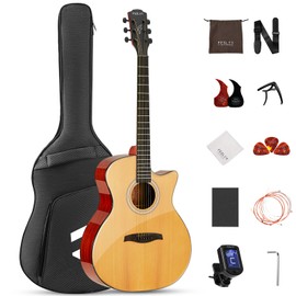 Fesley X 41" Acoustic Guitar Kit for Beginner: 4/4 Full Size Cutaway Acustica Guitarra Bundle for Adult Teen with Gig Bag, Tuner, Strap, Strings, Picks, Capo, FF60, Natural