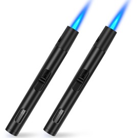 LcFun Torch Lighters 2 Pack Refillable Butane Lighter, Butane NOT Included, Windproof Adjustable Jet Flame Long Lighters for Candle, Grill, BBQ, Camping