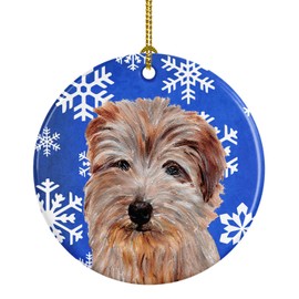 Caroline's Treasures Norfolk Terrier Winter Snowflakes Ceramic Ornament Christmas Tree Hanging Decorations for Home Christmas Holiday, Party, Gift, 3 in, Multicolor