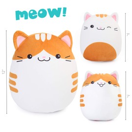 LotFancy Cat Plush Pillow, Set of 3, 30cm and 17cm*2 Squishy Kitty Stuffed Animal Toy Hugging Pillow, Soft Cushion for Kids
