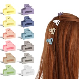 WLLHYF 12 PCS 1" Mini Square Matte Colours Hair Claw Clips Durable Nonslip Colourful Hairclip Accessories for Thin Hair Curly Women Girls(Matte Multicolor)