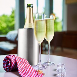 Relaxdays Flaschenkühler Edelstahl, doppelwandig, starke Isolierung, Sektkühler und Weinkühler, Flaschen Ø 10 cm, silber