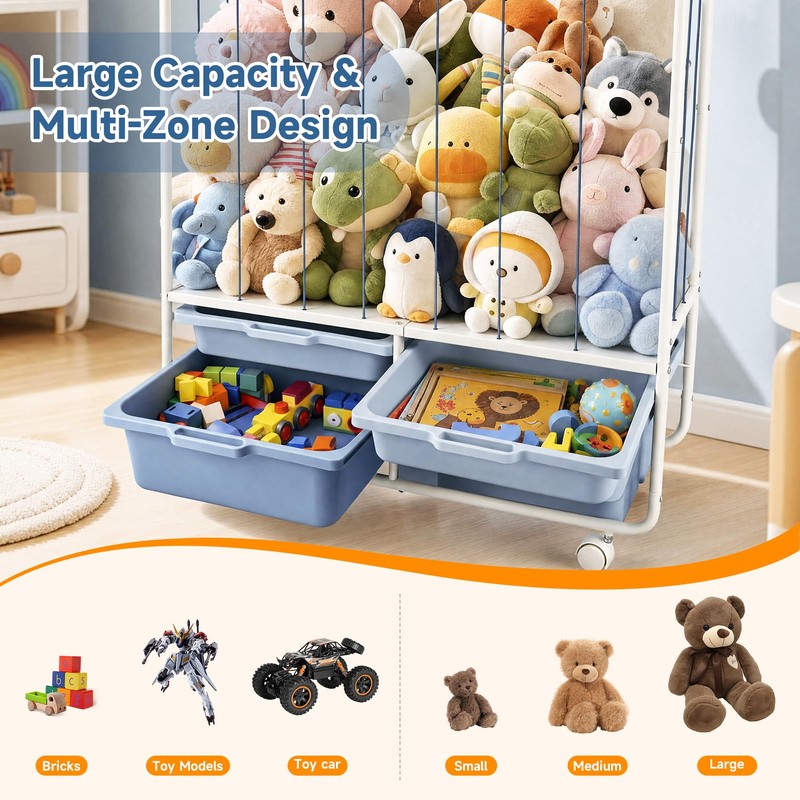 Toy Storage Organizer with 4 Drawers, Large Capacity Stuffed Animal