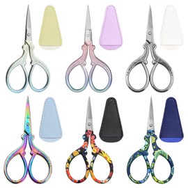 6 PCS Embroidery Scissors, Stainless Steel Sewing Scissors with Protective Case for Needlework, Thread Cutting, Handicrafts (Multi-Colour)