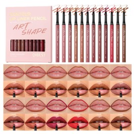 12PCS Matte Lip Liners Pencil Set, Nude Lip Contour Lipliner, Waterproof Long Lasting Lipstick Lip Liner Set, Smudge-Proof Lip Liner Pen