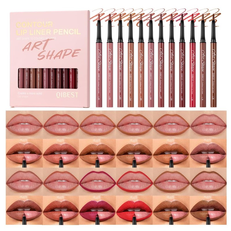 12PCS Matte Lip Liners Pencil Set, Nude Lip Contour Lipliner,
