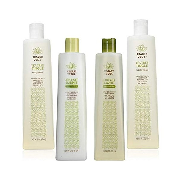 Tea Tree Oil Tingle Shampoo, Conditioner and Body Wash Set with Peppermint, Tea Tree and Eucalyptus Botanicals, Cruelty Free Trader Joe’s Tingle Variety Pack Bundle